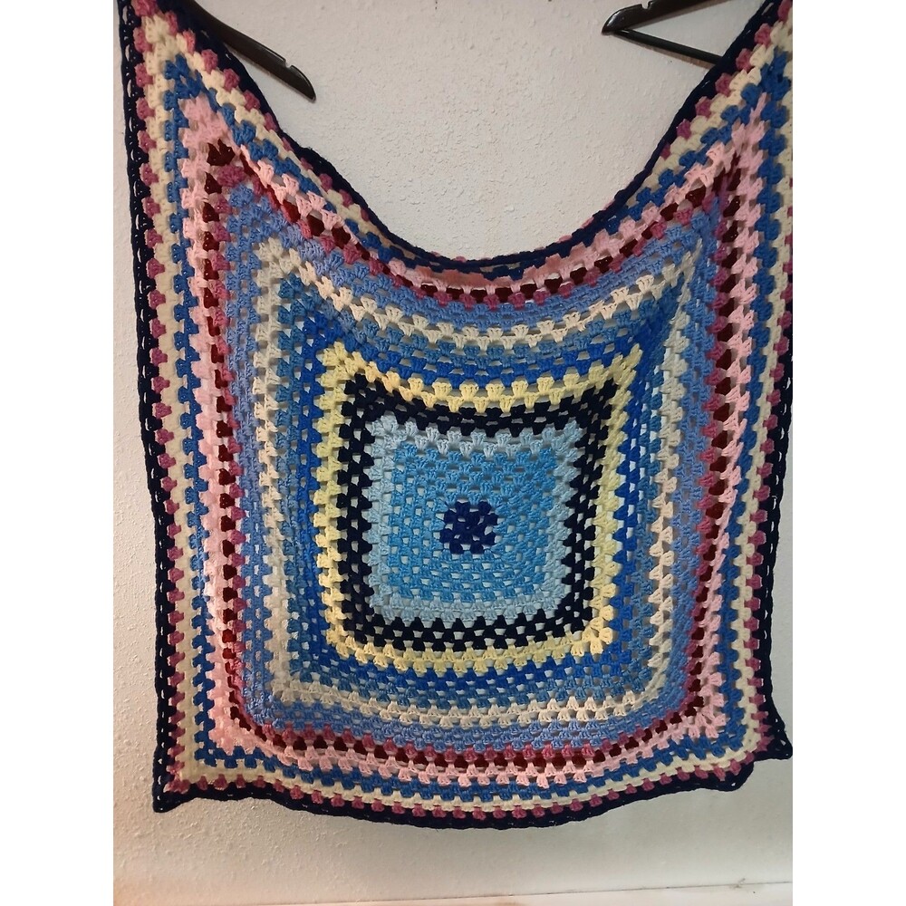 Vintage Hand Crochet Granny Square Afghan Throw Blanket 34” X 41”
